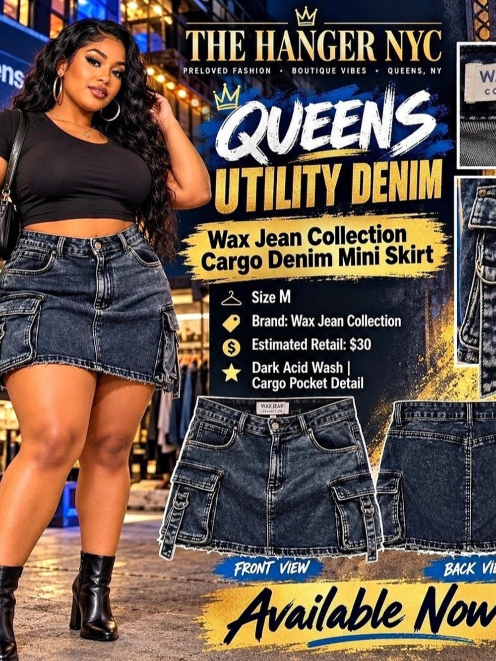 Wax Jean Collection Cargo Denim Mini Skirt Size Medium NWT